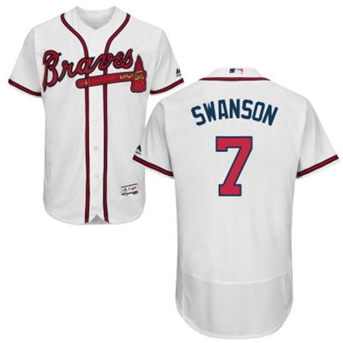 Braves #7 Dansby Swanson White Flexbase Authentic Collection Stitched MLB Jersey